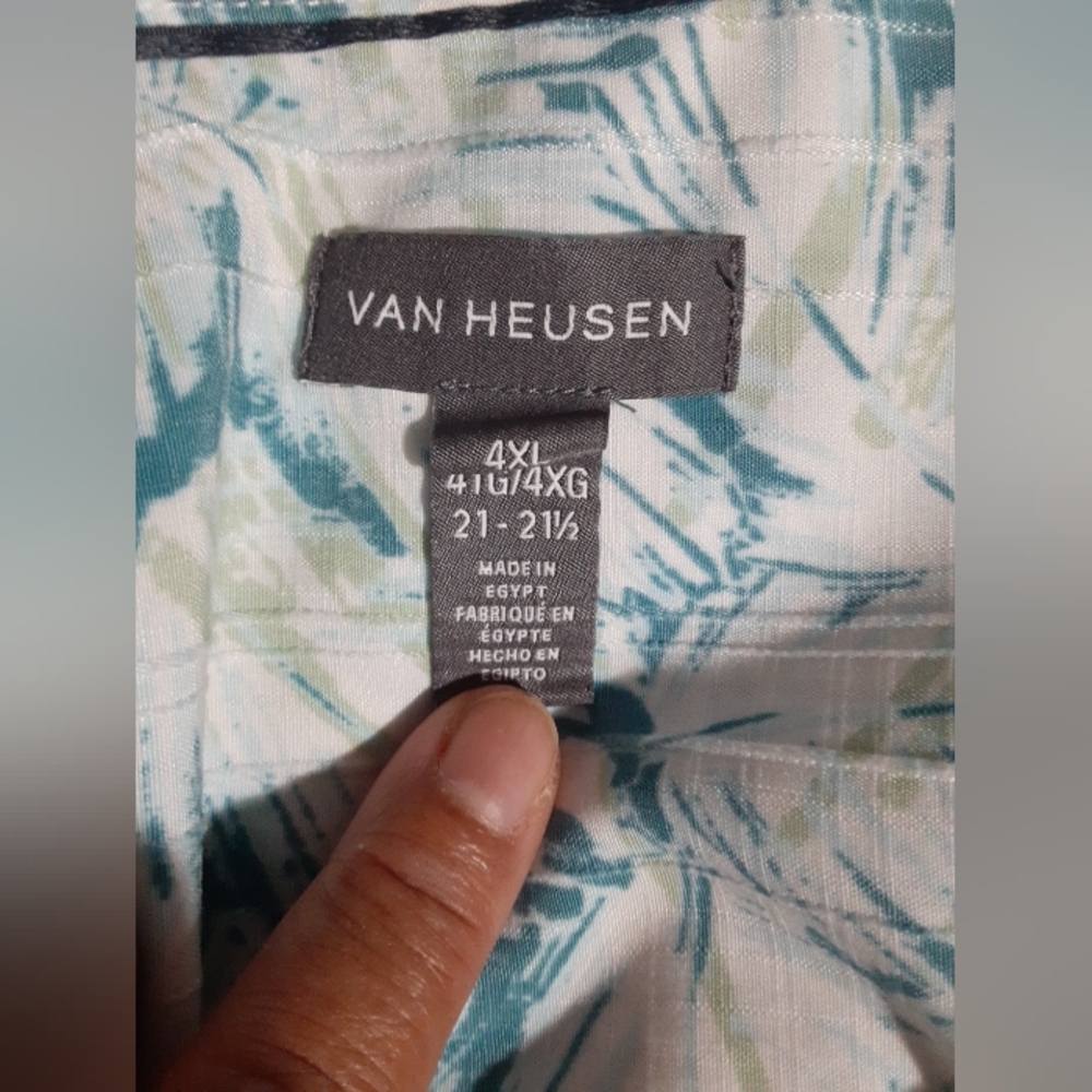 Van Heusen Men's Shirt Short Sleeve Button UP Aqua Floral Tropic Design Size 4XL - Picture 6 of 7